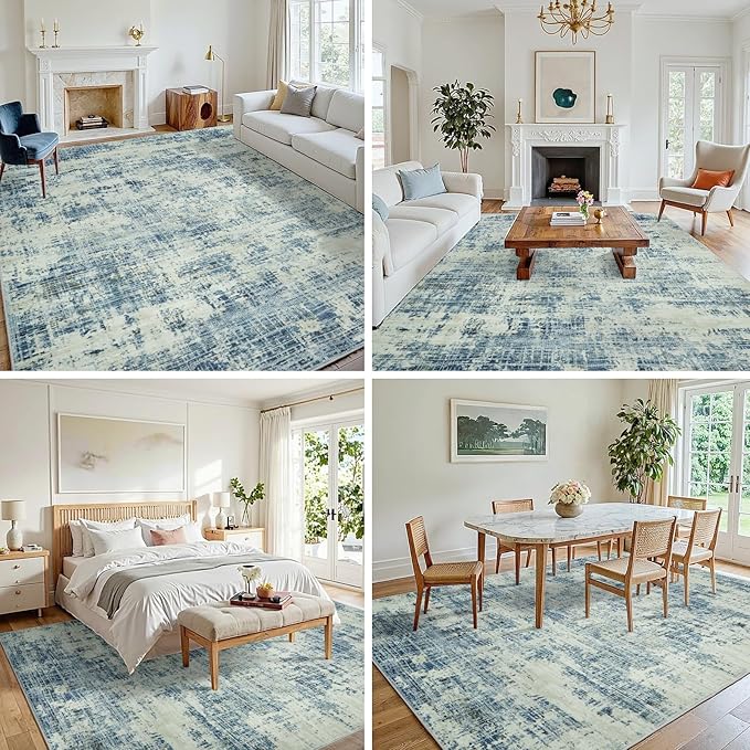 10x14 Area Rugs for Living Room Washable Rug: Anti-Skid Abstract Modern Living - Image 3
