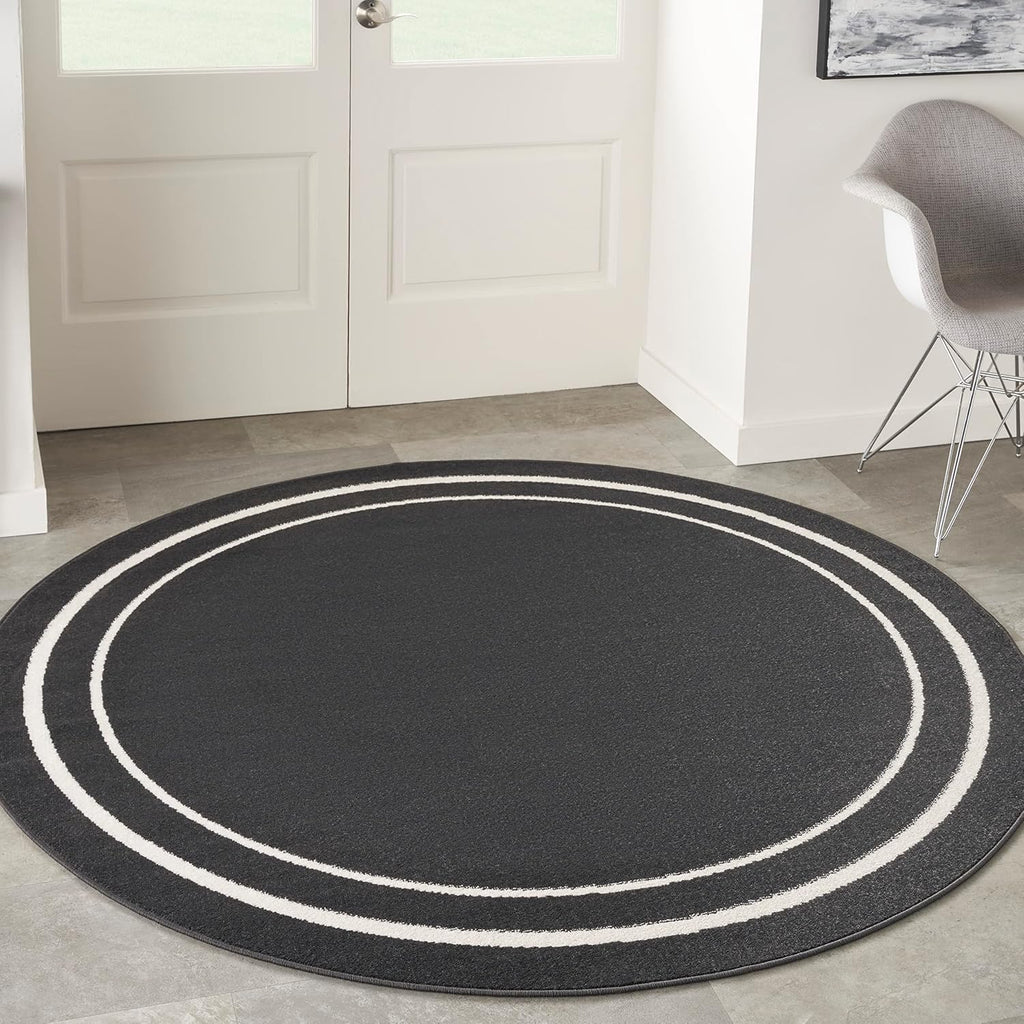 Nourison Home Nourison Essentials Black Ivory 4' x Round Area Rug - Easy Clean, Non Shedding, Bed Room, Living Room, Dining Room, Kitchen (4' x Round)