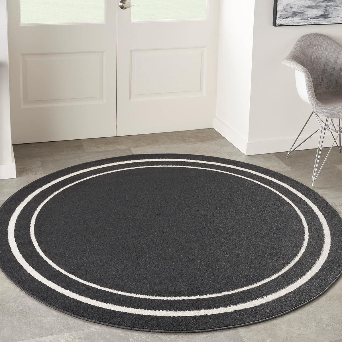 Nourison Home Nourison Essentials Black Ivory 4' x Round Area Rug - Easy Clean, Non Shedding, Bed Room, Living Room, Dining Room, Kitchen (4' x Round)