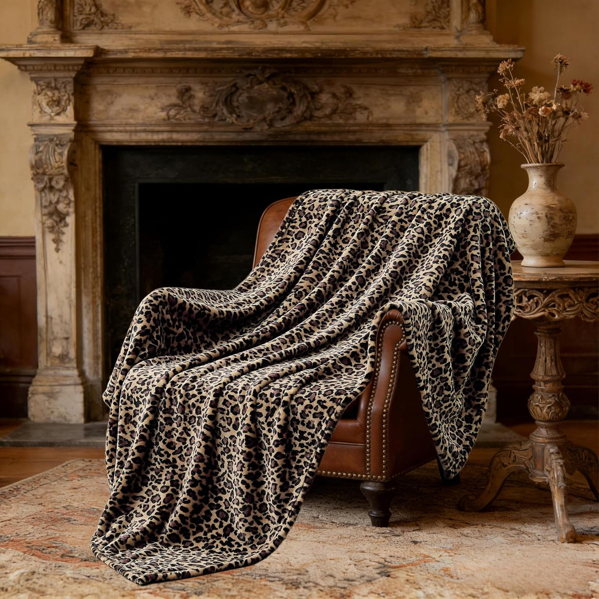 Edenleaf Leopard Print Blanket Fleece Throw for Bed Sofa Travel and Camping, Super Soft Cozy Fluffy Plush Cheetah Print Blanket for All Seasons 50"x60" (Mocha Brown)