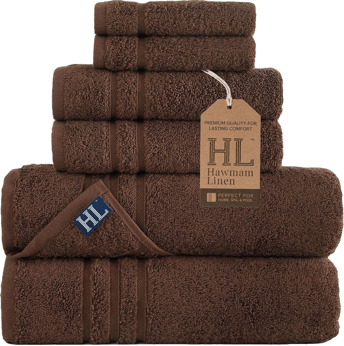 Hawmam Linen Towel Set, Turkish Cotton, 6 Pack, Brown