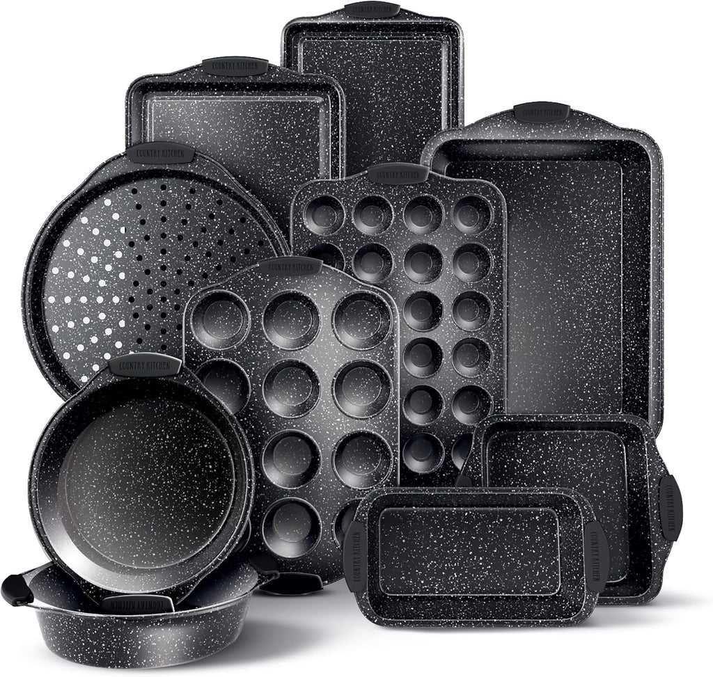 Country Kitchen Nonstick Stackable Bakeware Set - Durable, Easy Release Baking Set, Black, 10 Pcs