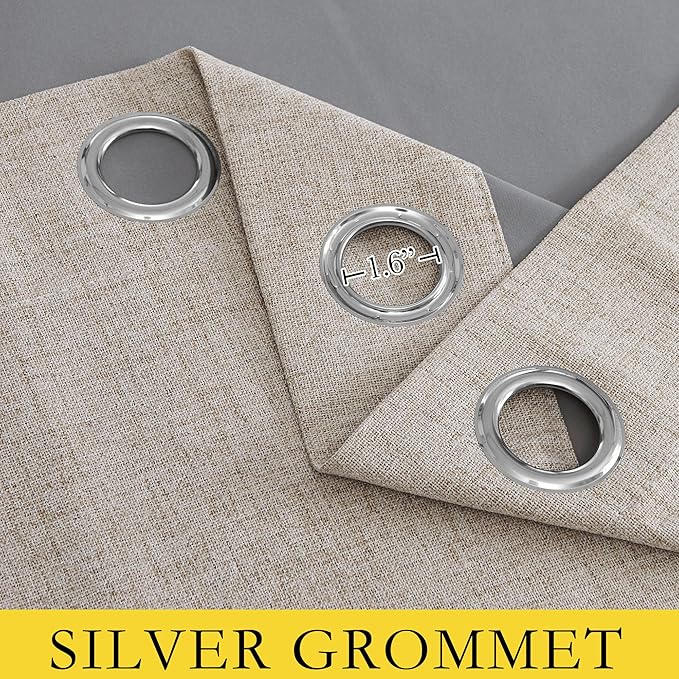 NICETOWN Oatmeal Linen Complete Blackout Curtains 48 inches - Image 6