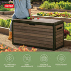 Keter Premium Everwood 71 Gal Outdoor Storage Box and Patio Side Table