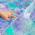 Super Soft Fluffy Living Room Area Rug 2x5 ft Purple Rainbow Tie-Dyed Shaggy - Image 6