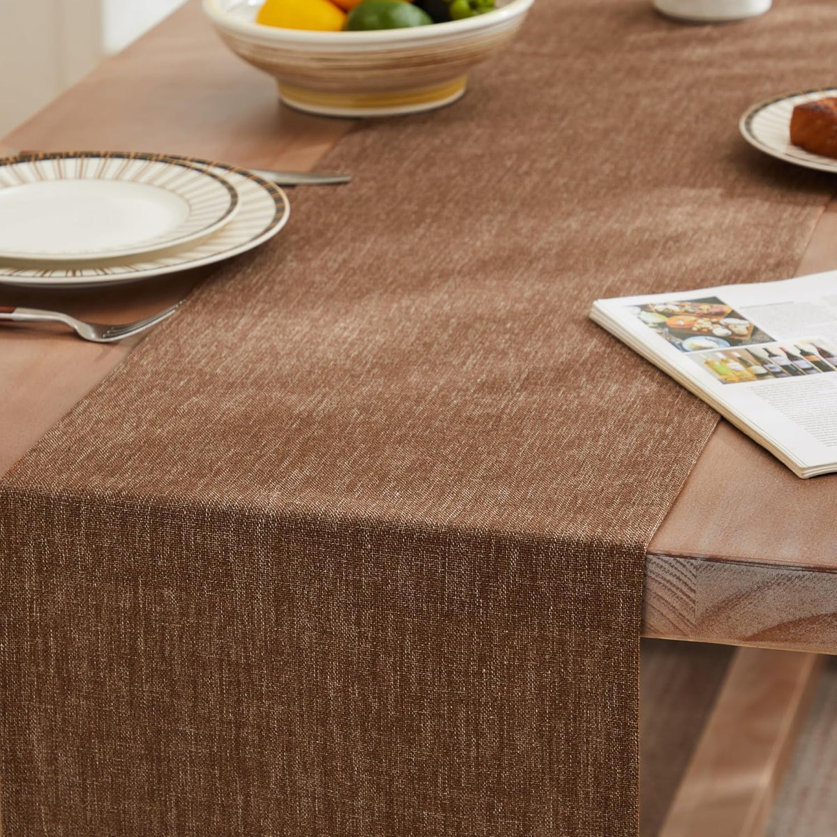 ZeeMart Rustic Cotton Linen Table Runner, 13x60 Inches Brown