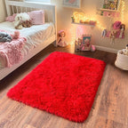 Small Area Rug, 2x3 Red Rug for Bedroom Shaggy Throw Rugs for Girls Room - Image 3