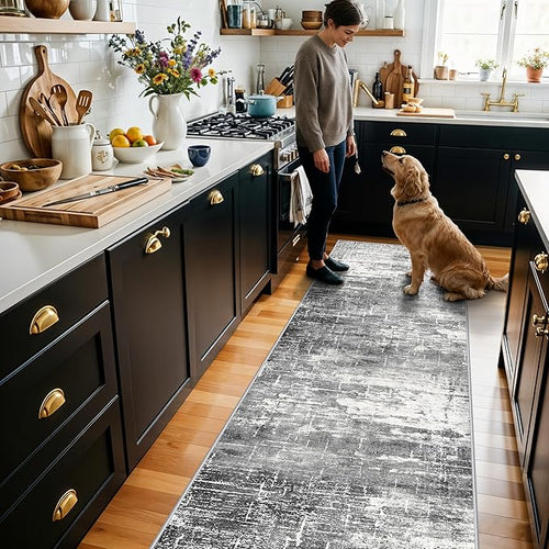 2x8 Washable Hallway Runner Rug: Abstract Stain Resistant Kitchen Rugs - Image 2