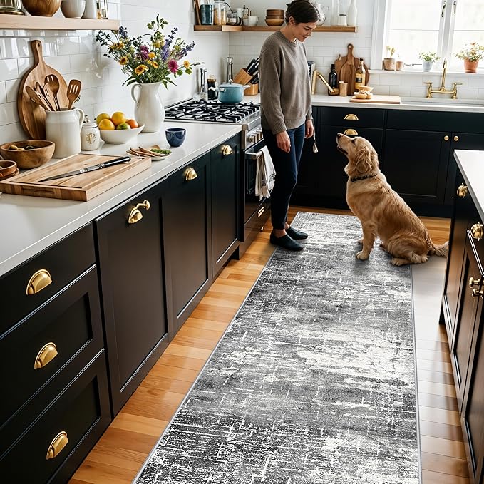 Washable 2x5 Kitchen Area Rug: Non-Slip Abstract Water-Resistant Entryway Rug - Image 2