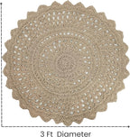 Hausattire Hand Woven Jute Crochet Rug, 3’ Round – Natural, Anti-Slip Accent - Image 2