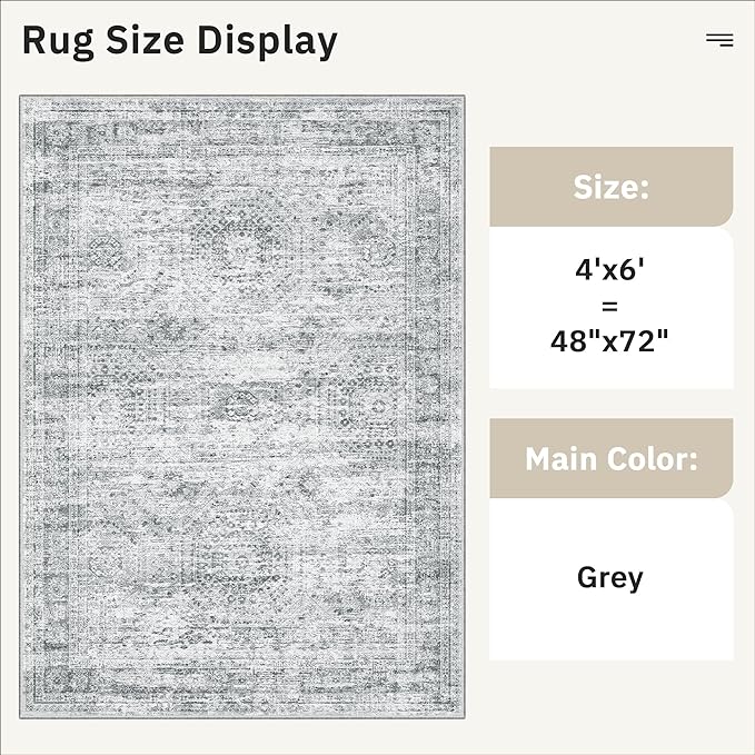 Area Rugs 4x6 for Living Room, Vintage Washable Rugs for Dining Room, Non-Slip - Image 5