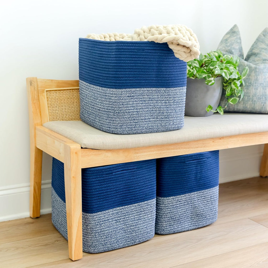 13x15x13 Kallax Storage Cubes Bins, 3 Pack | Cotton Rope Cube Storage Bin Woven Baskets for Organizing | Kallax Insert Storage Baskets for Shelves Organizer, Kids Toy, Closet Baby Nursery