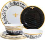Garden Floral Melamine Dinnerware Sets-12 Pcs Plates and Bowls Set