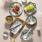 Ceramic Dinnerware Set, Series Kavara Ⅱ, (Green Rose)