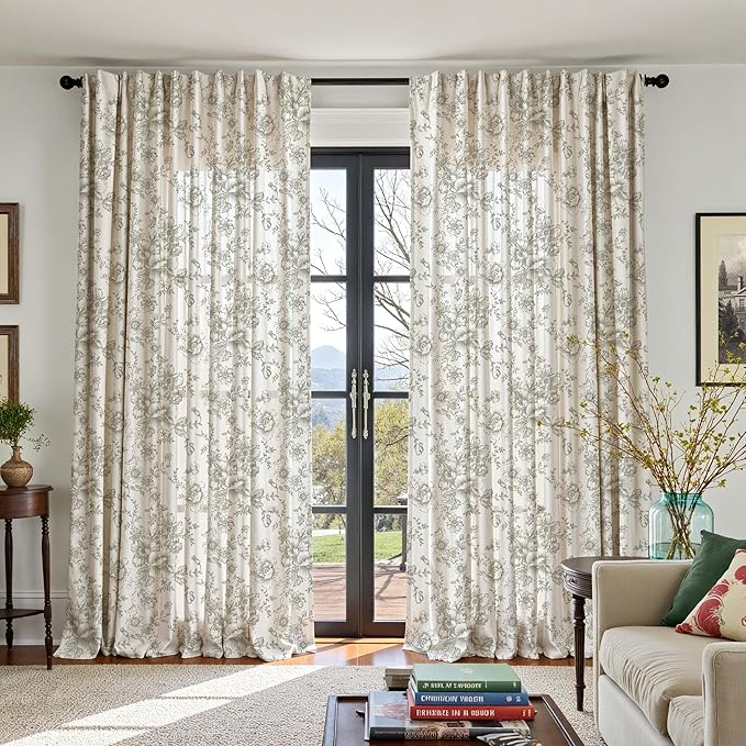 jinchan Linen Floral Curtains 100 Inch Extra Wide - Image 5