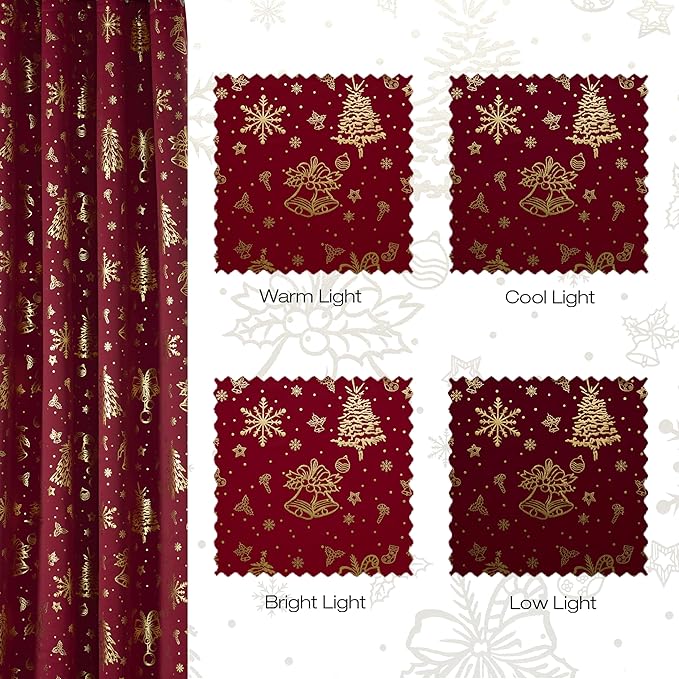 NICETOWN 2 Panels Christmas Red Curtains 52 x 84 Inch, Xmas Theme Window - Image 6