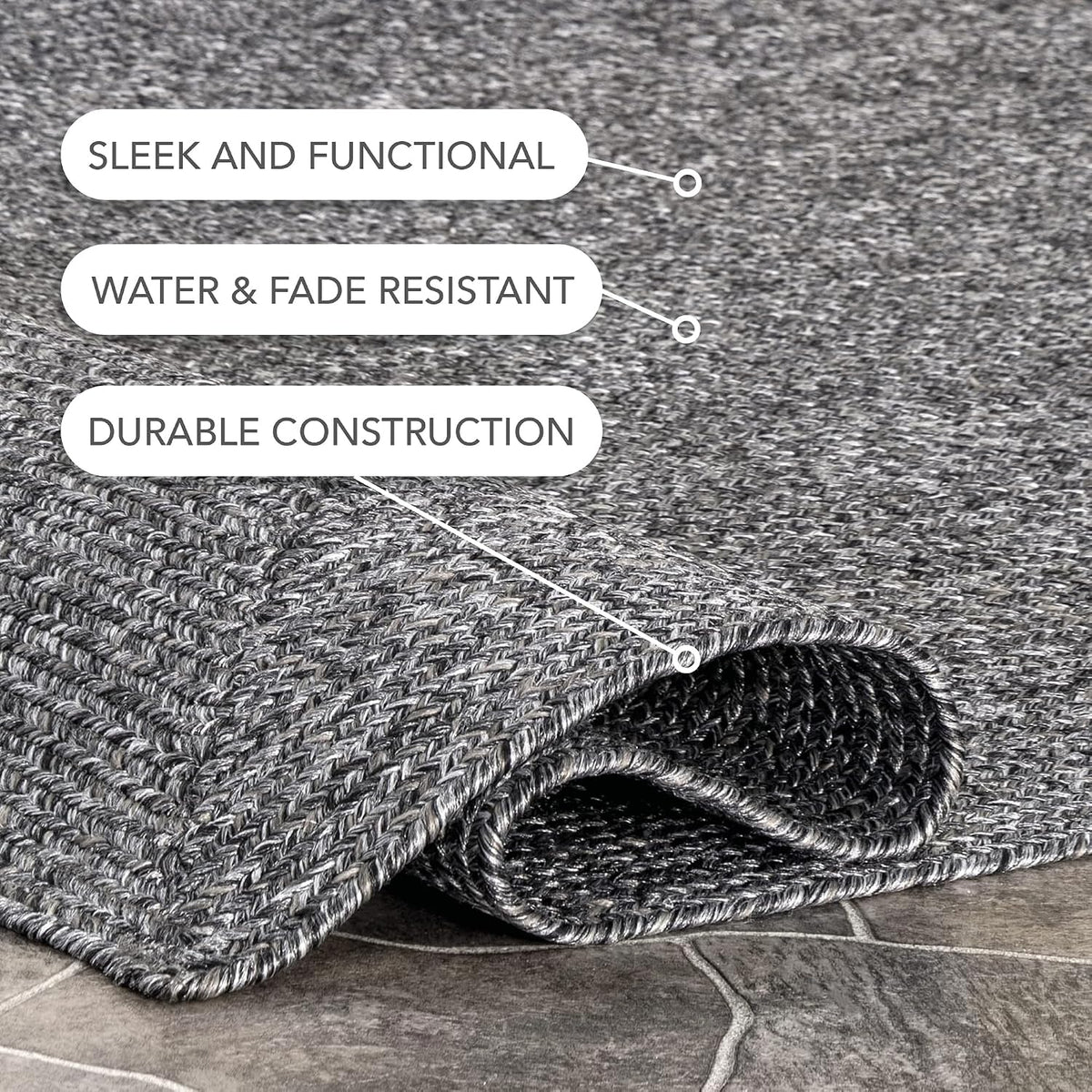 nuLOOM Wynn Charcoal Solid Power Loomed Indoor/Outdoor Runner Rug, 2' x 12'