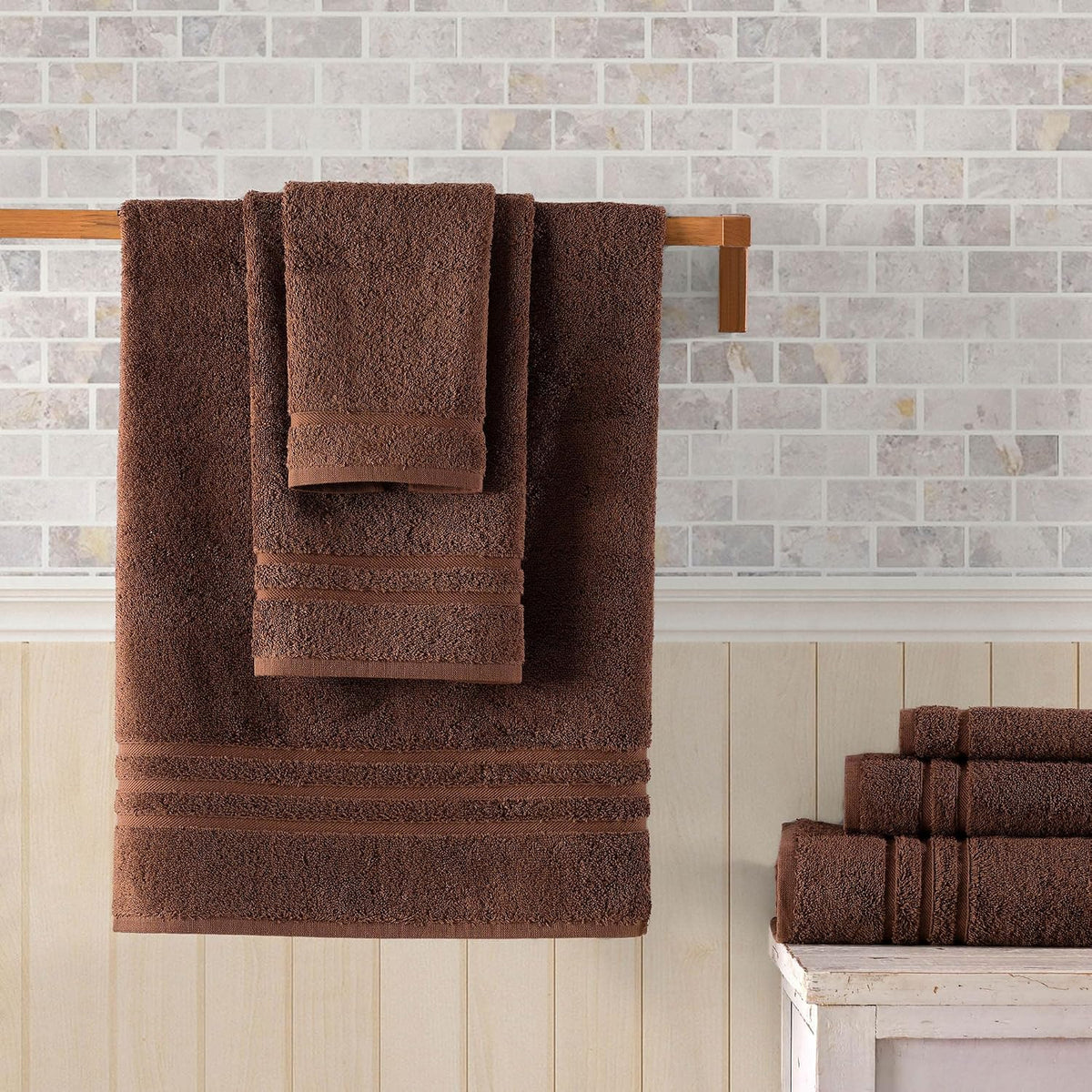Hawmam Linen Towel Set, Turkish Cotton, 6 Pack, Brown