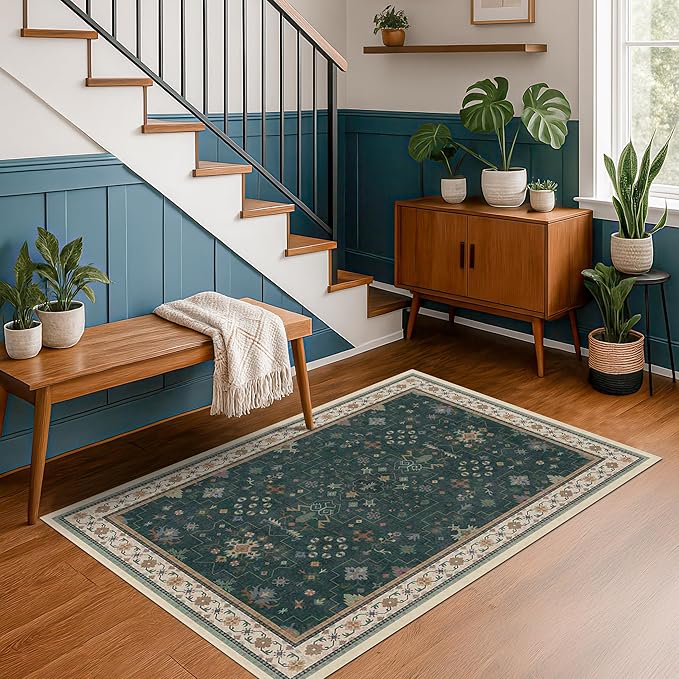 Hazo Haus Dark Green 4x6 Living Room Rug - Image 3