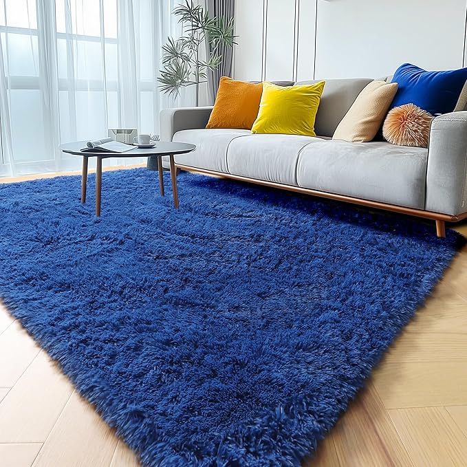 ONASAR Navy Blue Area Rugs for Living Room Bedroom, 5x8 Fluffy Bedside Rug - Image 9