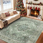 Area Rugs 5'x8' Washable Non-Slip, Floral Vintage Distress Print Pattern - Image 2