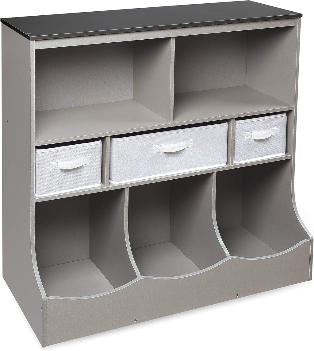Badger Basket Combo Toy Storage Organizer and Bookshelf - Kids Storage Unit with 3 Removable Baskets, Open Shelves, Top Display Surface - Espresso