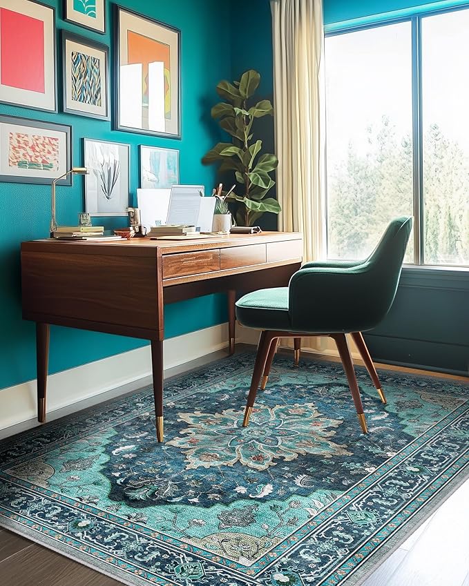 RELEANY Area Rugs 5'x8' Washable Non-Slip, Floral Vintage Distress Print - Image 9