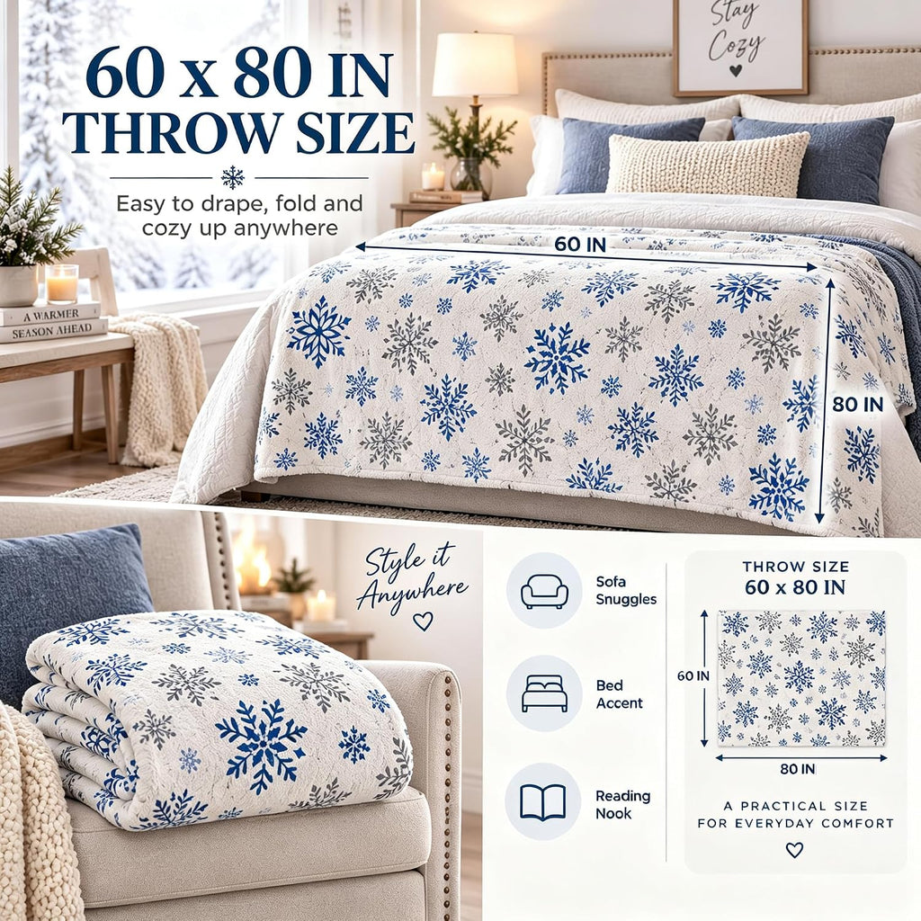 Snowflake Throw Blanket 60x80 Inches, Soft Lightweight Winter Blanket