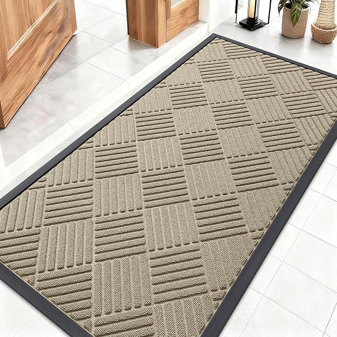 OLANLY Front Door Mat Outside Entrance 47x23, Heavy Duty Sturdy Natural Rubber by OLANLY