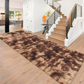 Super Soft Fluffy Living Room Area Rug 3x10 ft Tie-Dyed Brown Shaggy Furry by JiaoBaba