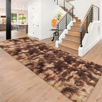 Super Soft Fluffy Living Room Area Rug 3x10 ft Tie-Dyed Brown Shaggy Furry by JiaoBaba