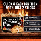 Billy Buckskin 40lb Fatwood Fire Starter Sticks, 100% Natural Firestarter