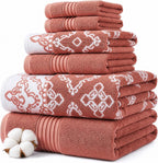Modern Threads Charlize 6-Piece 100% Cotton Towel Set – Reversible Yarn Dyed Jacquard & Solid – Includes 2 Bath Towels, 2 Hand Towels, 2 Washcloths – Absorbent, Quick Dry, Soft & Durable – Fawn