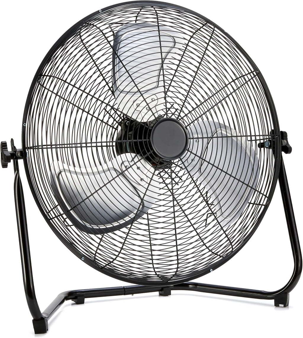 Amazon Basics 20" High Velocity Industrial Cooling Floor Fan with 3 Speeds, Tilt Head, ETL-Listed Safety Compliance, Metal Housing and Blades, for Commercial Space/Garage/Gym, 125W, Black