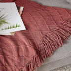 BOURINA Burgundy Throw Blanket 50x60 Inches Throw Textured Solid Soft Sofa - Image 5