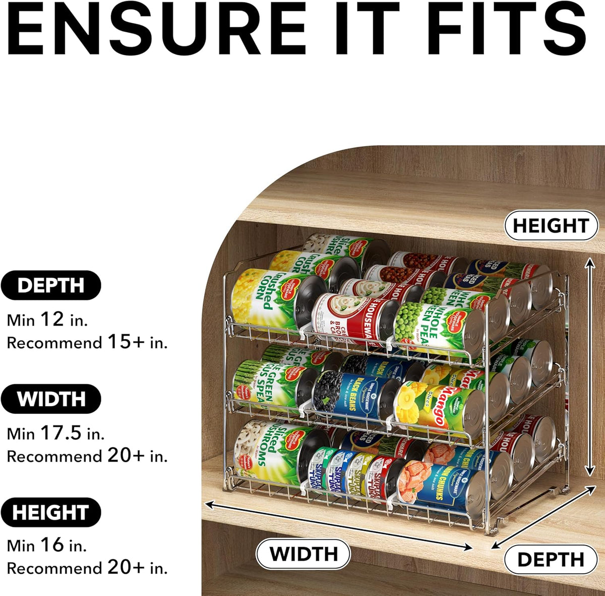 Simple Houseware 3-Tier Stackable Can Organizer Rack Hold 36 Cans, Chrome