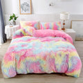RYNGHIPY 3Pcs Rainbow Long Hair Bedding Sets Twin for Girls