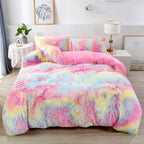 RYNGHIPY 3Pcs Rainbow Long Hair Bedding Sets Twin for Girls