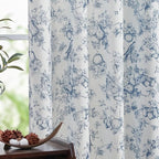 jinchan Linen Floral Curtains for Living Room 84 Inch Length Blue Printed by JINCHAN