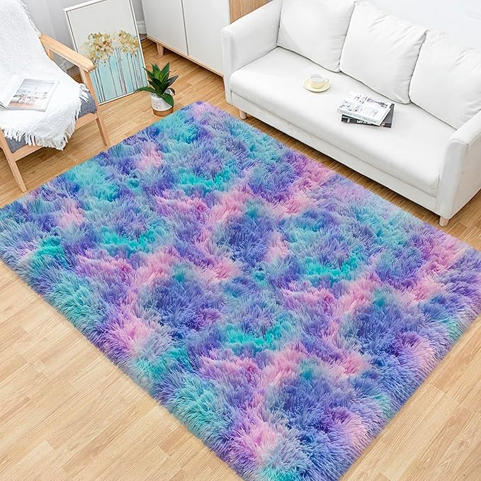 Tie-Dye Purple Rainbow Fluffy Rug - Image 4