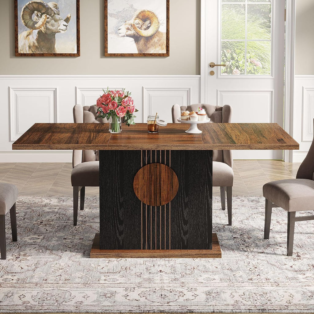 Tribesigns 55" Rectangular Dining Table for 4 to 6 People, Farmhouse Wood Dinner Table for Kitchen, Dining Room & Living Room (Rustic Brown & Black)