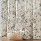 jinchan Floral Curtains 108 Inch Length Black Flower Linen Farmhouse Curtain - Image 7