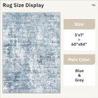Abstract Rug 5x7 Machine Washable Area Indoor Blue Low Pile Non-Slip Foldable - Image 5