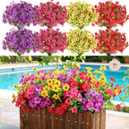 Artificial Flowers for Outdoors, 16 Bundles UV Resistant Realistic Faux Silk Flowers, Fake Plants for Outside Planter Front Porch Patio Balcony Window Box Garden Yard Farmhouse