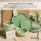 Sango Asher 12-Piece Stoneware Dinnerware Set for 4, Green Ceramic Plates and Bowls Sets, Modern Dish Set with Reactive Glaze, Durable Kitchen Dishes for Casual Dining, Microwave & Dishwasher Safe
