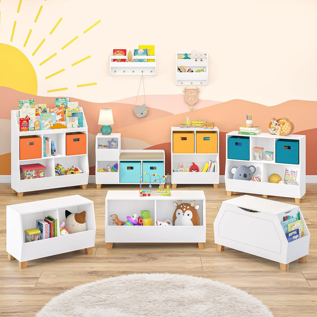 RiverRidge Kids Catch-All Cubby Storage Bench with Cushion, White