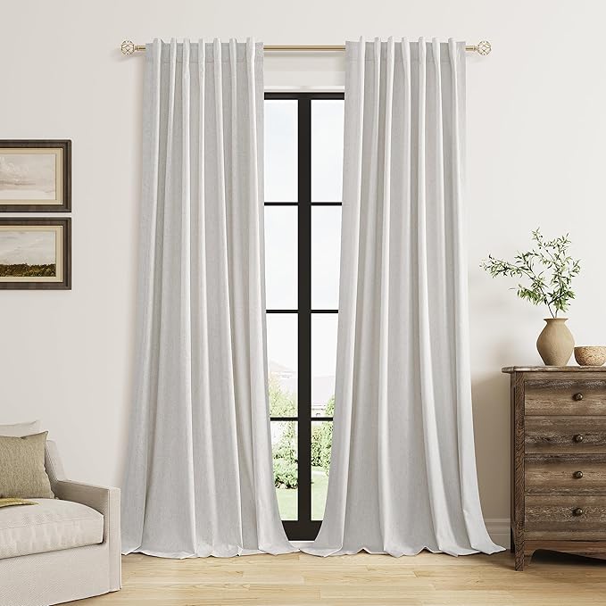 Guken Natural Extra Long 100% Blackout Curtains 132 Inch Length 2 Panels Set by Guken