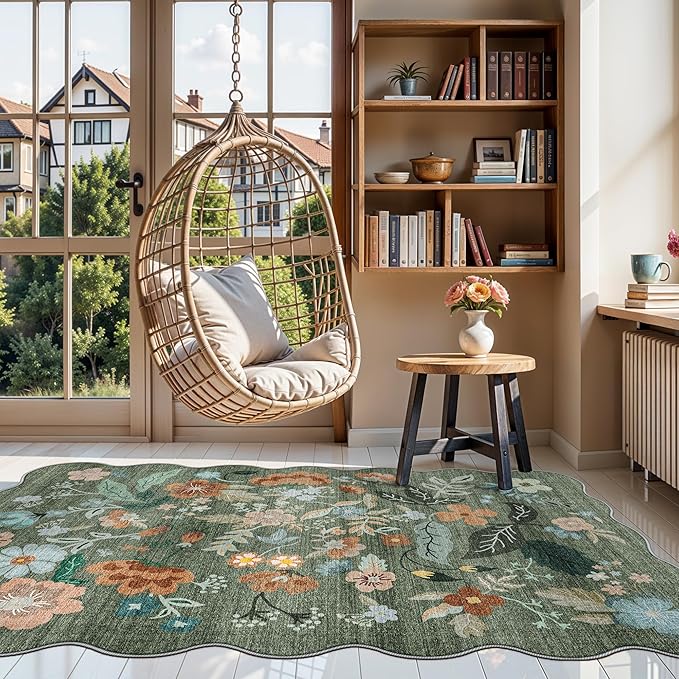 4x6 Living Room Area Rugs: Washable Farmhouse Nursery Kitchen Floral Rugs - Image 2