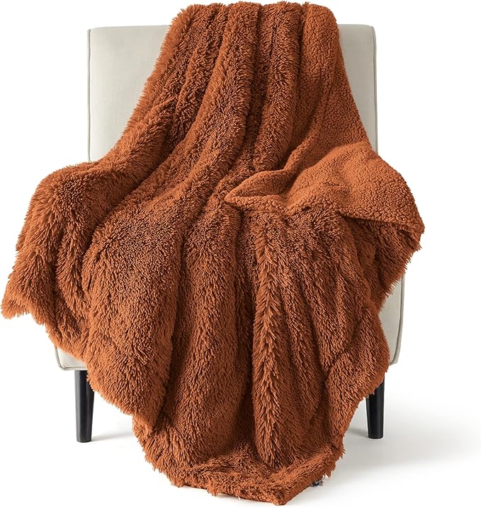 Bedsure GentleSoft Fuzzy Sherpa Faux Fur Twin Blanket Burnt Orange Cozy Gifts by BEDSURE