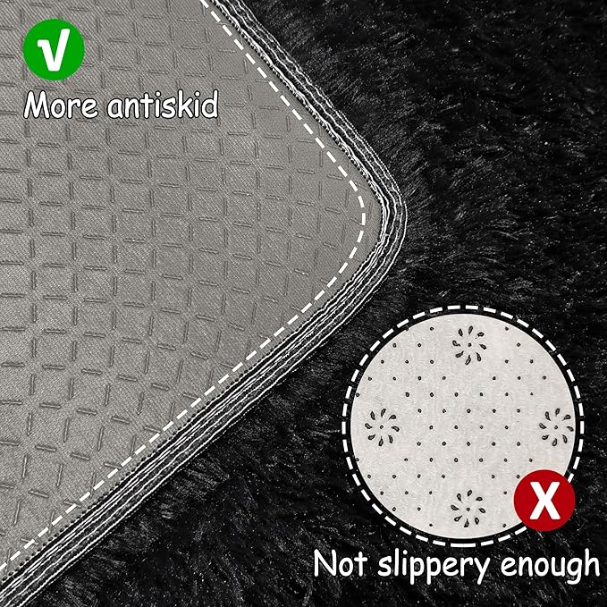 2x5 Bedside Area Rugs for Bedroom Soft Fluffy Shag Black Rug for Hallway - Image 4